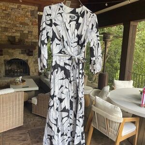 Maeve Black and White Long Sleeve Dress
